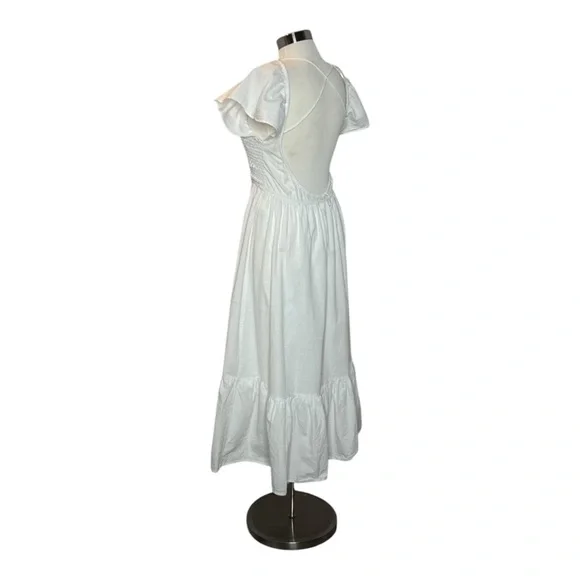 ZARA WHITE COTTON FLUTTER SLEEVE CROCHET BODICE CROSS BACK SUMMER MIDI DRESS - Picture 7 of 13